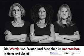 Plakat: Die Würde von Frauen und Mädchen ist unantastbar. In Herne und überall.