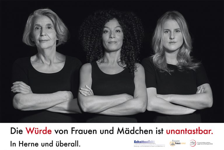 Plakat: Die Würde von Frauen und Mädchen ist unantastbar. In Herne und überall.